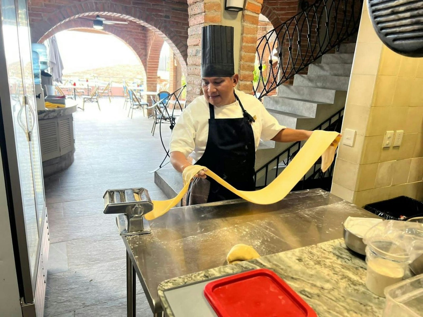 Chef making fresh pasta at La Ola